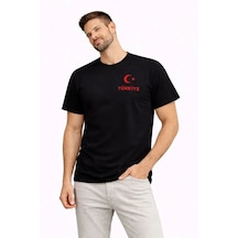 Yake Store Erkek Türkiye Ay Yıldız Baskılı Taraftar Forma T-shirt - Siyah - Siyah