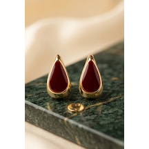 Gold Bordo Mineli Damla Küpe Renkli