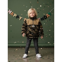 Zekids Erkek Çocuk Kamuflaj Desen Yarım Fermuarlı Polar Sweatshirt-16421 Haki