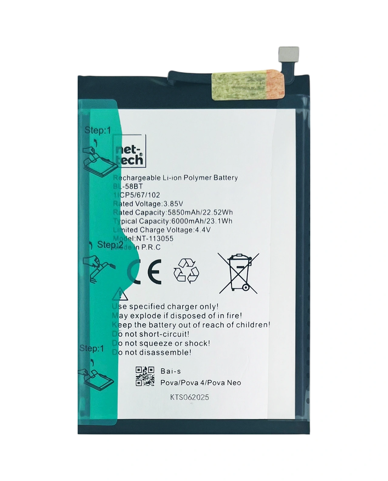 Teknonet Tecno Pova Uyumlu Nettech Bl-58bt 6000 Mah Batarya - Siyah