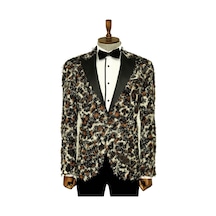 Wessi Saçaklı Leopar Desenli Erkek Siyah Beyaz Balo Ceket Beyaz