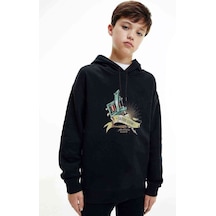 Tshirthane Tatto Legend Retro Baskılı Unisex Çocuk Kapüşonlu Siyah Sweat Siyah