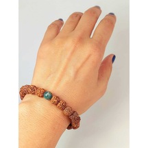 Apatit Taşlı Rudraksha Tohum Unisex Bileklik 8mm Gümüş