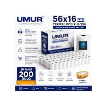 56x16 Yazarkasa Termal Pos Rulosu Net Baskı Yüksek Kalite Pos Cihazlarına Uyumlu 20 Paket 200 Adet