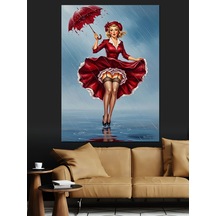 Ahşap Tablo Kırmızı Elbiseli Pinup Kızı
