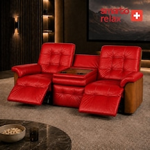 Smarto Relax Berlin 3 Lü Orta Konsollu Bardaklıklı Yatar Ayak Uzatmalı Ergonomik Deri Sinema Tv Koltuğu Kırmızı