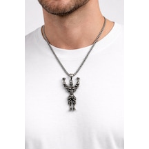 Erkek Vücut Geliştirme Figürlü Metal Kolye Gümüş Renk Zincir 60 Cm Çok renkli