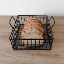 Metal Ekmek Sepeti Dekoratif Saklama Kabı Kare Model Siyah