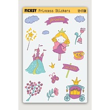 Sevimli Doodle Stili Prenses Sticker Seti - 15 Adet Etiket Çıkartma Diğer