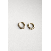 Çelik Gold Mini Baget Taşlı Minimal Azura Halka Küpe -kararma Yapmaz- Altın