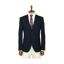 Kendinden Desenli Slim Fit Sivri Yaka Lacivert Erkek Ceket 001
