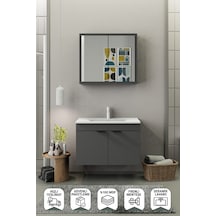 Biani Fix Loft 85 Cm Banyo Dolabı,Seramik Lavabolu, Aynalı,Lavabo Dahil,Mdf,Mat Gri