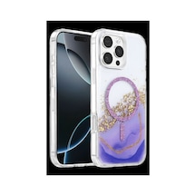 Onegif Apple Uyumlu iPhone 16 Pro Max Lotus Simli Magsafe Kapak - Mor
