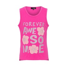 Brz Kids Baskılı Yırtmaçlı Kız Çocuk Sıfır Kol T-shirt-fuşya Fuşya