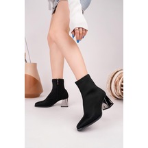 Nesilshoes Nesil Shoes Senyo 625 Siyah Saten Strech Ayna Topuklu Kadın Bot