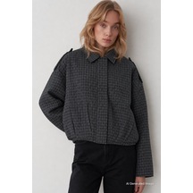 Madmext Antrasit Ekose Desenli Oversize Kadın Bomber Ceket Mg2920