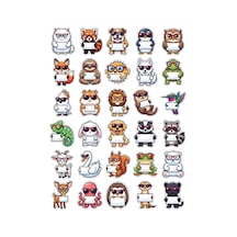 30 Adet Chibi Sevimli Hayvan Sticker Seti - Laptop Telefon Ajanda İçin Çok Renkli