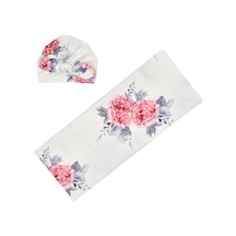 Geeroyoo Yumuşak Bebek Kundağı Ve Şapkalı Yenidoğan Fotoğraf Battaniyesi - 86x137cm Beyaz