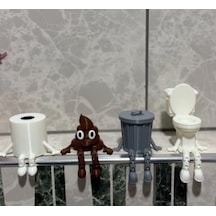 4'lü Eğlenceli Banyo Dekoratif Figür Seti/tuvalet Kağıdı, Kaka Emojisi, Çöp Kovası, Klozet Diğer