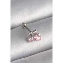 316l Çelik Gümüş Renk Pembe Zirkon Taşlı Kalp Tragus Piercing Diğer