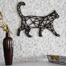 Cajuart Dekoratif Geometrik Desen Büyük Kedi Ahşap Duvar Tablo Sü