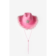 Le Mabelle Pembe Yıldız Desenli Tüylü Kız Çocuk Kovboy Şapkası Pembe