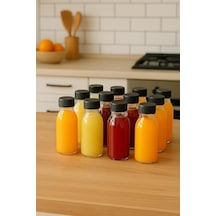 12 Adet 100 Ml Kilitli Siyah Kapaklı Şeffaf Detox Shot Şişesi 100 Cc Ginger Şat Beyaz Cam Şişe Çok Renkli