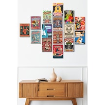 Müzik ve Party Temalı 13,5x18 Cm 15'li Ahşap Tablo Seti