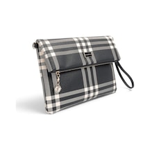 Silver Polo Siyah - Siyah Çizgili Ekose Kadın Portföy Ve Clutch El Çantası Sp1134