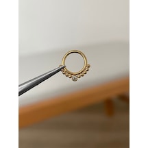 316 L Cerrahi Çelik Zirkon Taş Detaylı Halka Kıkırdak Helix Tragus Piercingi Altın