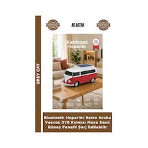 Bluetooth Hoparlör Retro Araba Vosvos D70 Kırmızı Masa Süsü Güneş Panelli Şarj Edilebilir
