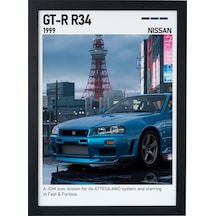 Nissan R34 Gt R Ahşap Çerçeveli Poster Tablo Skyline Ikonik Tasarım