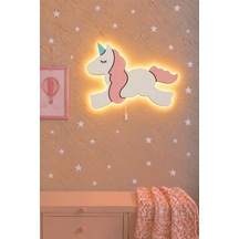 El Boyaması Ahşap Unicorn Pilli Ledli Gece Lambası Bebek Çocuk Odası Pembe