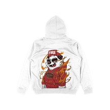 Startmore Panda Fire Oversize Unisex Kapüşonlu Sweatshirt Hoodie Beyaz Beyaz