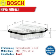 Toyota Corolla Uyumlu 1.4 D4d Bosch Hava Filtresi 2007-2016
