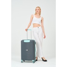 Keo-plus Gri-turkuaz Orta Boy Silikon Kırılmaz Pp Valiz Siyah