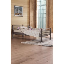 Kappis Tek Kişilik Ferforje Metal Karyola-kahverengi Ahşap Latalı