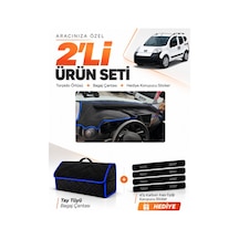 Peugeot Bipper Tam Kapalı 2007-2020 Uyumlu Torpido Örtüsü + Tay Tüyü Çanta Seti - Siyah Mavi