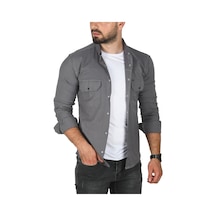 Deepsea Erkek Gri Büyük Beden Pamuklu Likralı Spor Gömlek Dar Kalıp, Çıt Çıt Kapamalı 2500423 Gri