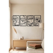 4 Parçalı Çiçek Desenli Duvar Dekoru Seti 23x2 Cm