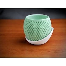 3d Baskı Küre Saksı - Kafes Dokulu İki Parçalı Dekoratif Saksı - Mint-beyaz Çok Renkli