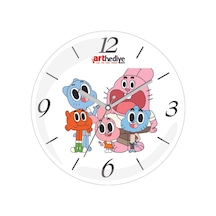 Gumball Anime Karakterler Çap 30cm Sessiz Akar Bombeli Gerçek Cam Duvar Saati Siyah
