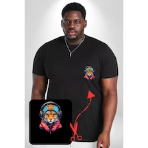Angemiel Kulaklık Kedi Leopar Bandana Siyah Büyük Beden Kadın Basic Minimal Baskılı Tişört Siyah