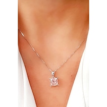 Sky Diamond Pink Morganit Taşlı 925 Ayar Gümüş Lüks Kolye (517886197)