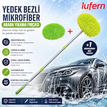 Yedek Bezli Mikrofiber Araba Yıkama Fırçası Kir İz Bırakmaz Kaporta Cam Yüzey Jant Teleskopik Sap