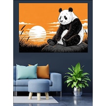 Ahşap Tablo Gün Batımında Oturan Panda Portresi