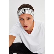 Beyaz Erkek Pamuklu Penye, Kaymaz, Terletmez, Ultra Hafif, Spor Saç Bandı Bandana-6251 - Erkek