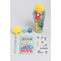 X Dekomus Lisanslı Stitch Aloha Dream Cup 5 Parça Kırtasiye Seti Sticker, Tüylü Kalem "dekomus Cep Defteri Hediyeli" Altın