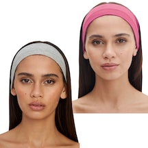 2li Saç Bandı Kadın Kombin Kafa Bantları Saç Bandı Gri & Pembe Gri - Pembe