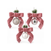 3 Lü Pembe Kadife Fiyonklu Yılbaşı Topu Seti Noel Ve Çam Ağacı Asma Süsü Dekoratif Yılbaşı Süsü Pembe - 938600472